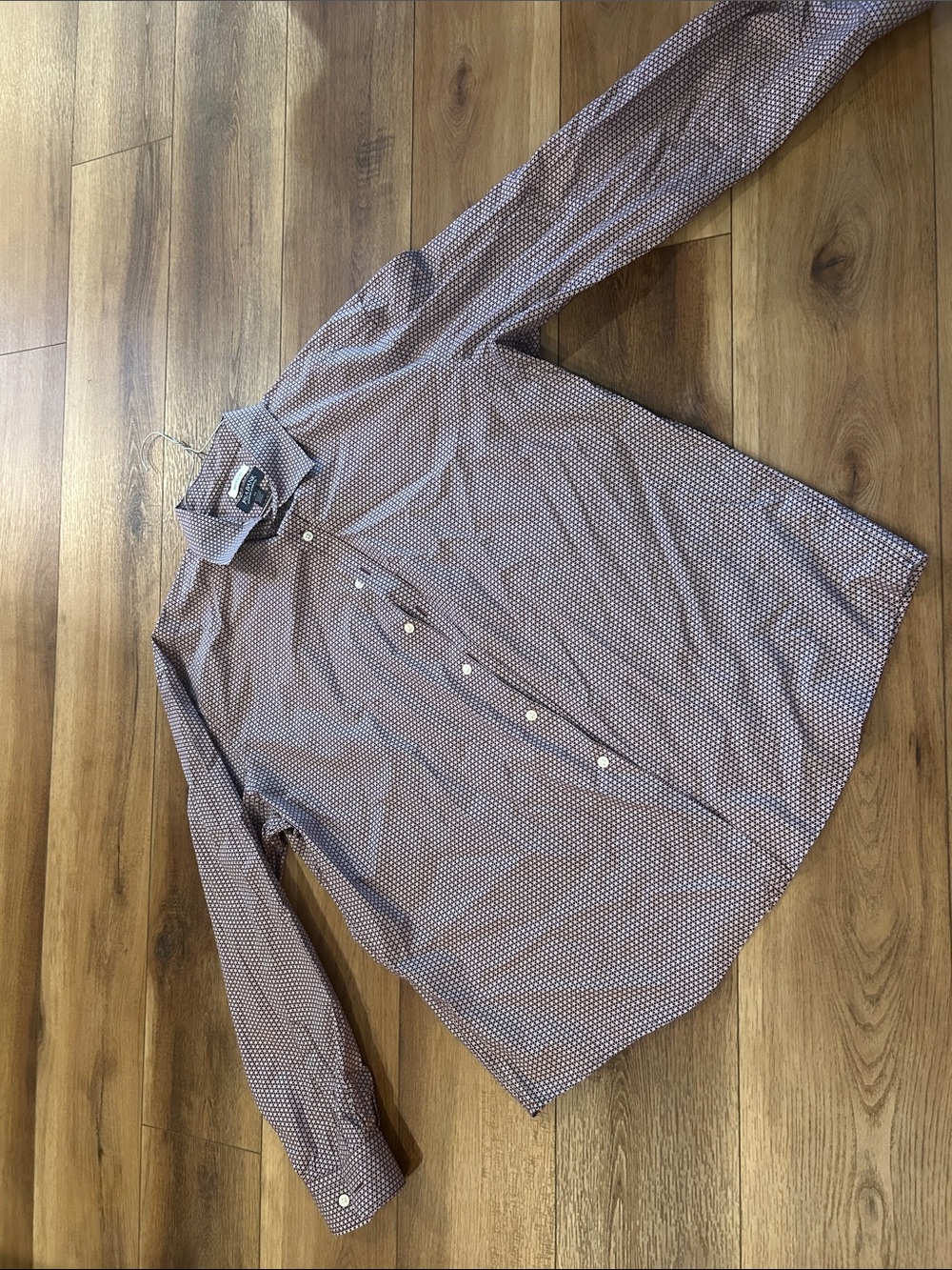 Men's Burgundy Dot-Print Button-Up Shirt